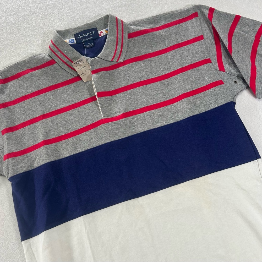 NWT Gant Rugger‎ Men's Small Polo Shirt Original Pique White Striped Colorblock